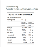 Nutritional information panel for Outback Bites freeze-dried guacamole dip