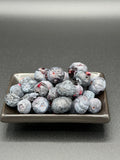 Freeze-dried blueberries poured from an Outback Bites pouch
