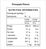 Nutritional information panel for Outback Bites freeze-dried pineapple