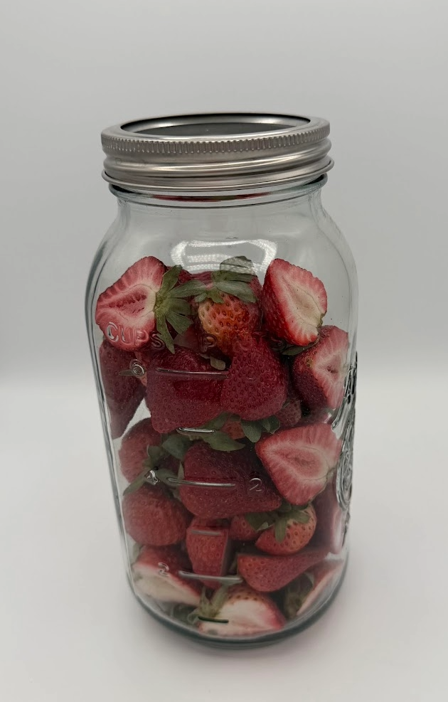 Freeze-dried strawberries in a mason jar